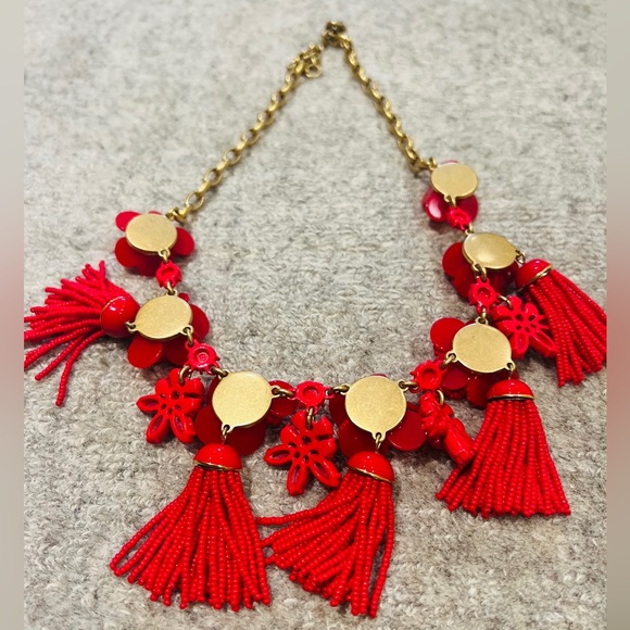 JCREW red flower necklace - Picture 2 of 9
